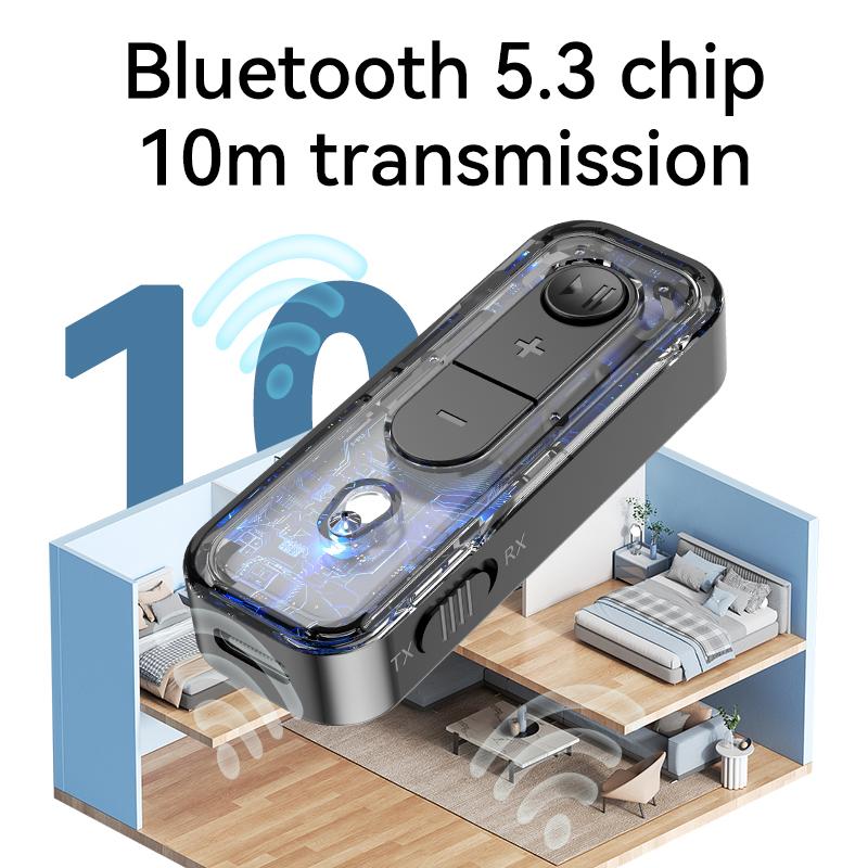 2-In-1 Bluetooth 5.3 Audio Transmitter Receiver 3.5MM AUX Collar-Clip With MIC Wireless Adapter For Car Airplane TV PC Car