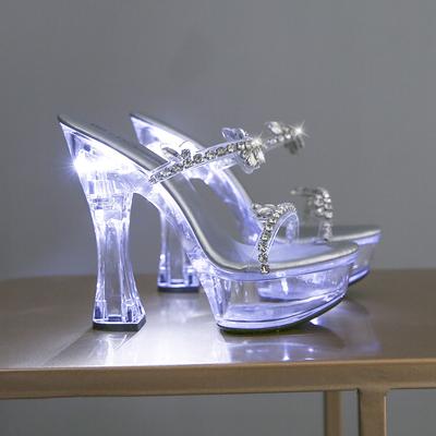 Dámské LED osvětlené sandály Průhledný podpatek Svítící diamantové boty na vysokém podpatku do nočního klubu Silný podpatek Model auta LFD-10365-98A