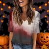 Women's Casual V-Neck Short Sleeve Blouse with Halloween Print
