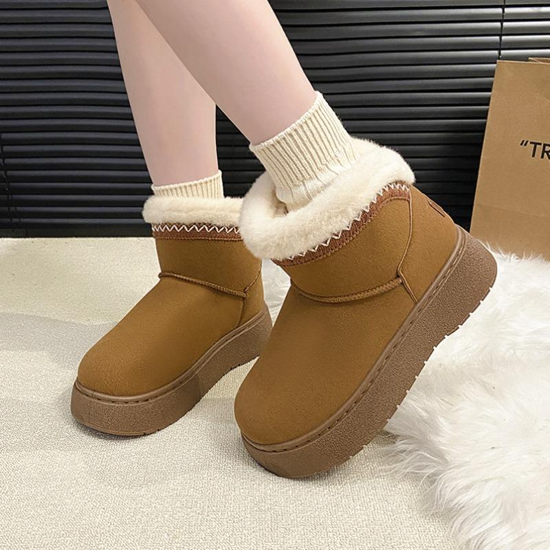 Autumn and Winter New Wool Thick-soled Short Snow Boots Women's Foreign Trade Large Size Round Head Foot Thickened Cotton Shoes