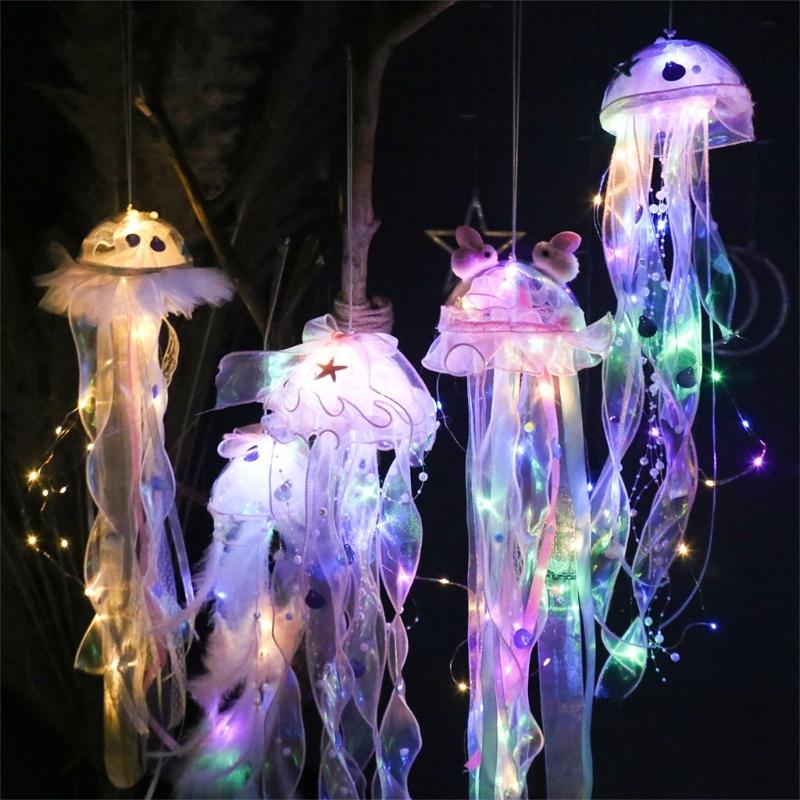 Handhold Light Up Jellyfish Lamp Toy Glowing Chandeliers Ambient Light for Restaurant Girls Kids Holiday Room Ornament