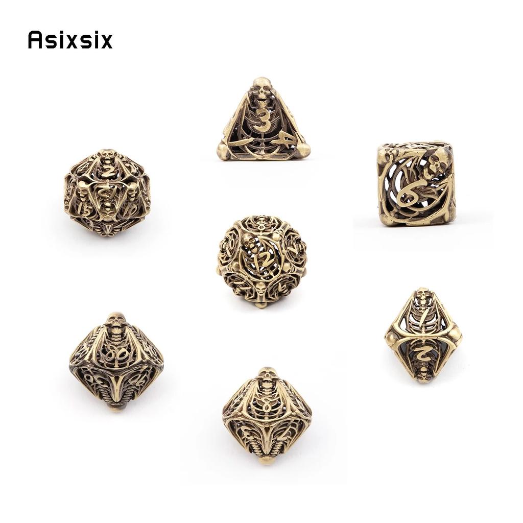 7 sztuk żółta czaszka metalowe kości Hollow metalowy zestaw kości wielościennych nadaje się do odgrywania ról RPG gra planszowa gra karciana