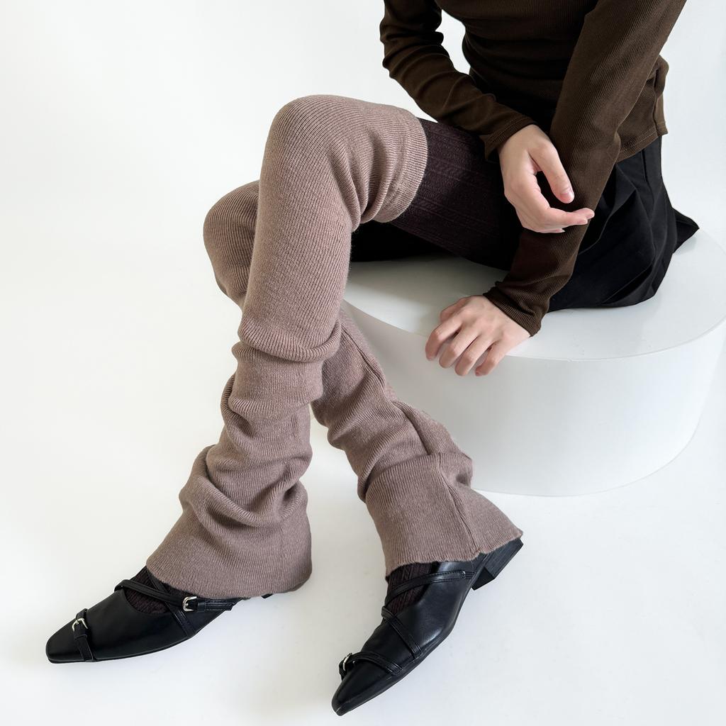 Flared High Tube Socks Harajuku Leg Warmers Knitted Slimming Women Leg Covers, Solid Color Thigh High Socks