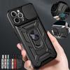Luxury Slide Camera Lens Phone Case For iPhone 13 12 11 Pro Max X XR XS Max 8 7 6S 6 Plus Military Grade Shockproof Armor Finger Ring Stand Cover