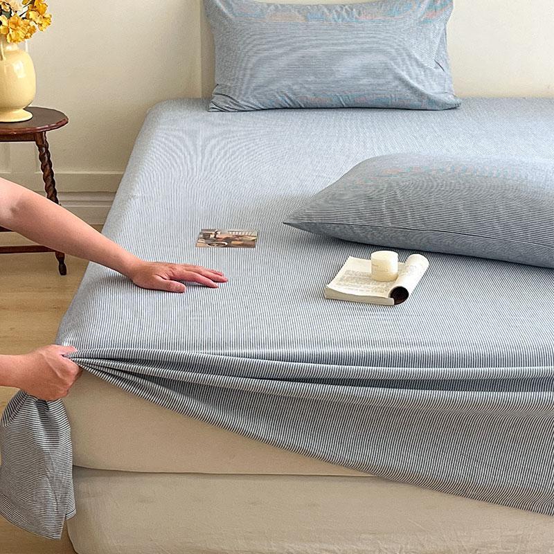 Japanese Thin Striped Washed Cotton Thick Bed Sheet, Bedding Set for Student Single Dormitory