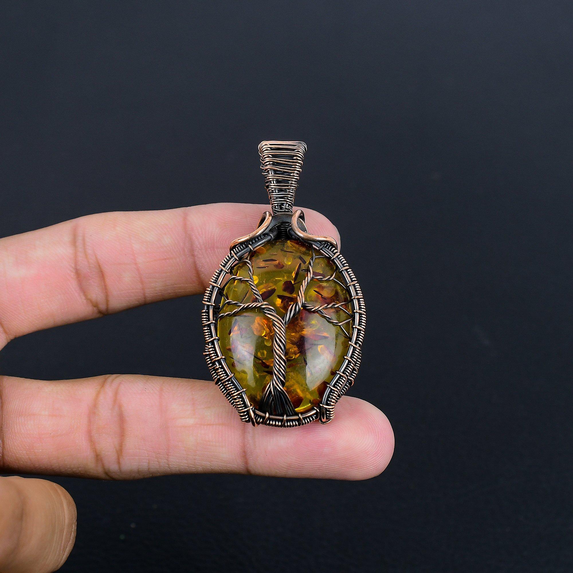 

Baltic Amber Pendant, , 999 Copper Wire Wrapped Gemstone Jewelry, Handmade Pendant For Mother Day 2.58 Inches