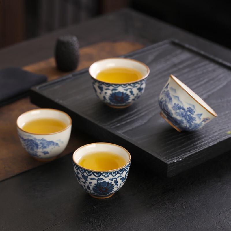 Ru Kiln Style Entwined Lotus Ceramic Teacup