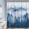 Misty Forest Shower Curtains Pine Trees Mountain Plant Birds Blue Abstract Art Landscape Polyester Fabric Bathroom Curtain Decor
