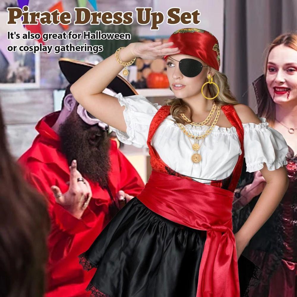 with Necklace Pirate Costume Accessories Eye Mask Halloween Pirate Cosplay Adult