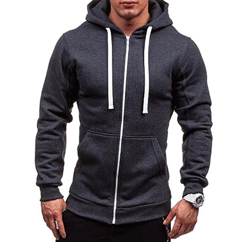 Men's Spring Casual Fashion Solid Color Sweater Men's Long-sleeved Sports Hooded Top Zipper Cardigan Sweater