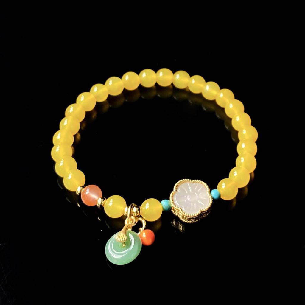 Natural Yellow Chalcedony Agate Bracelets - Chinese Style DIY Beaded Ornaments