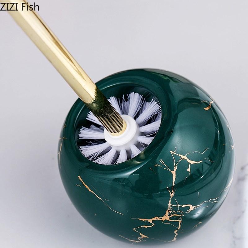 Imitation Marble Ceramic Base Toilet Brush and Holder Bathroom Toilet Gap Cleaning Supplies Soft Brush Bathroom Accessories