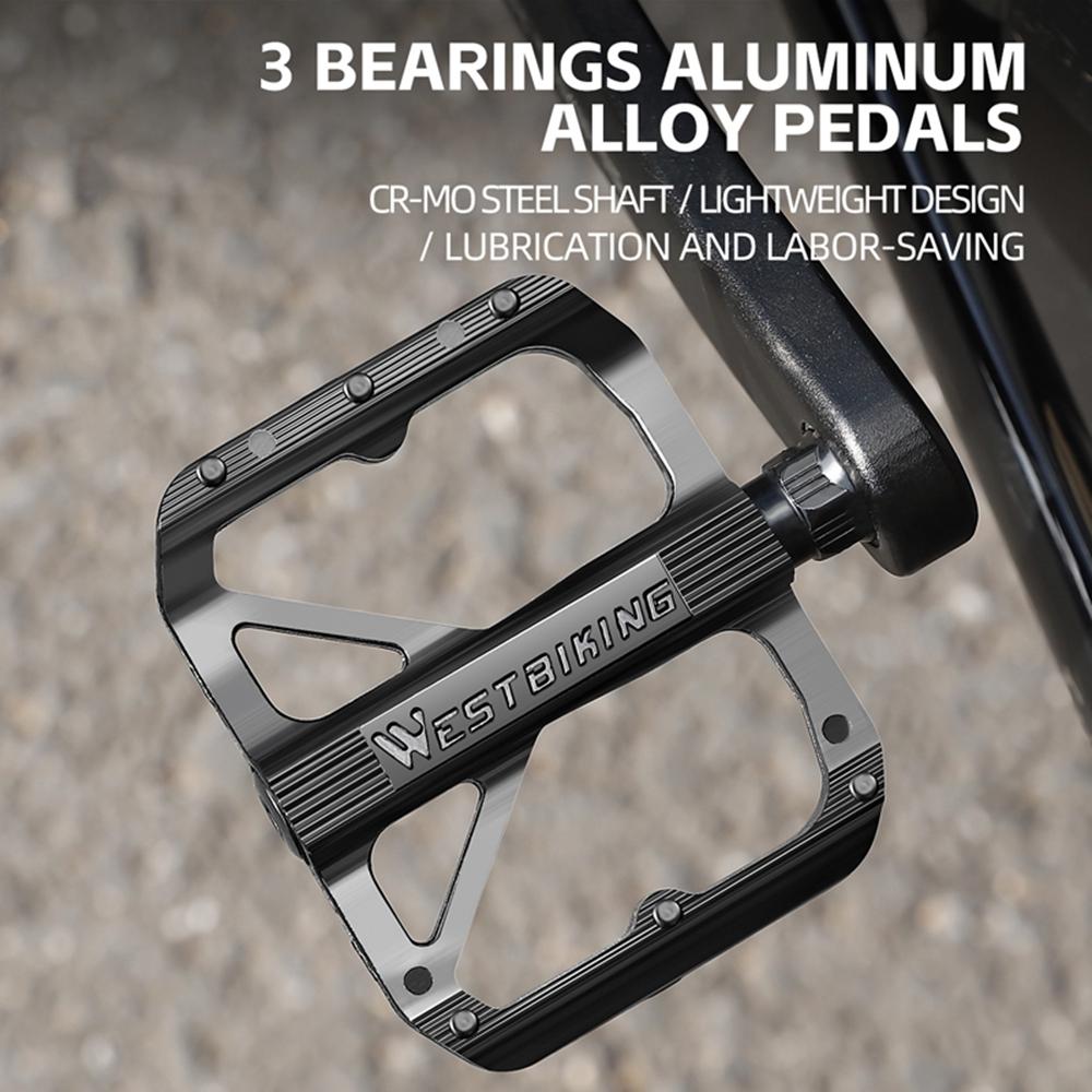 WEST BIKING YP0802126 1 Pair Bike Pedals Triple Bearing Aluminum Alloy MTB Bicycle Foot Pedals