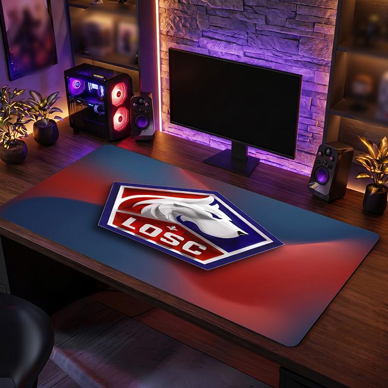 LOSC Lille FC Theme Pattern Mouse Pad, Soccer Logo Design XXL Gaming Desk Mat Non-Slip Computer Mouse Pad