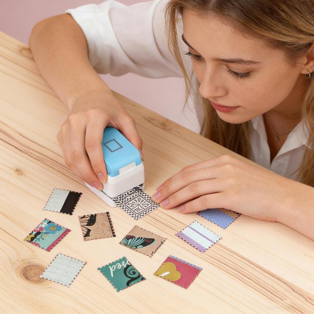 Stamp Paper Punch Square Postage Hole Puncher Cutter Crafts Stamp Shape Cutters for Greeting Cards Business School Classroom