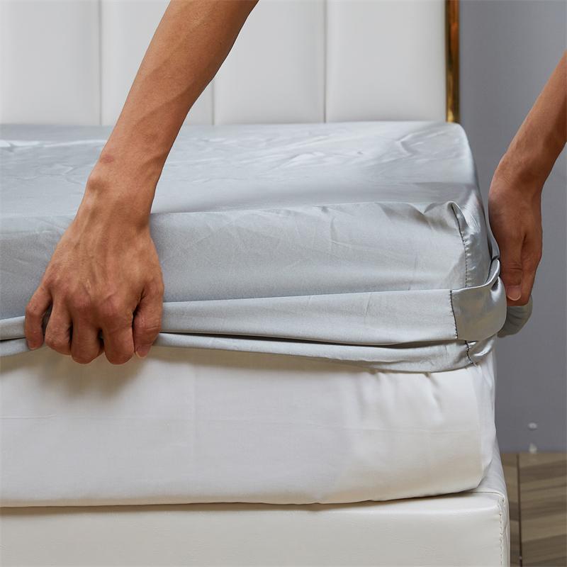 Hochwertiges Satin-Bettlaken-Set 3/4-teilig Queen Weich Seidig Spannbettlaken Flaches Bettlaken Kissenbezüge Uni Luxuriöse Bettlaken-Sets