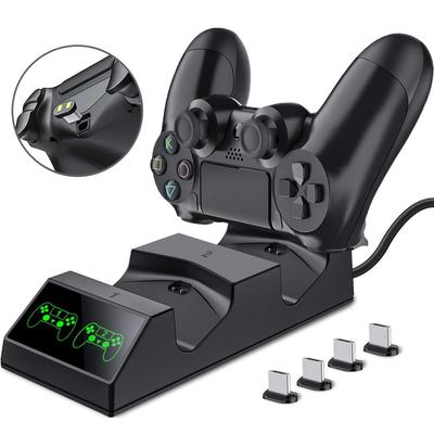 Estación de Carga para Mando de PS4 con 4 Dongles de Carga Micro USB, Base de Carga Doble para Playstation 4 PS4 Slim Pro