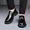 Casual leather shoes men punch holes and pedal loafers extra large size men's shoes bright leather big head shoes heightened thickened shoes men