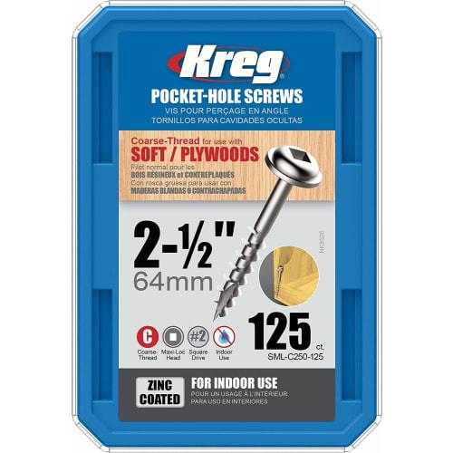 

Kreg Pocket Hole Screws, 64mm, Coarse (125 screws)