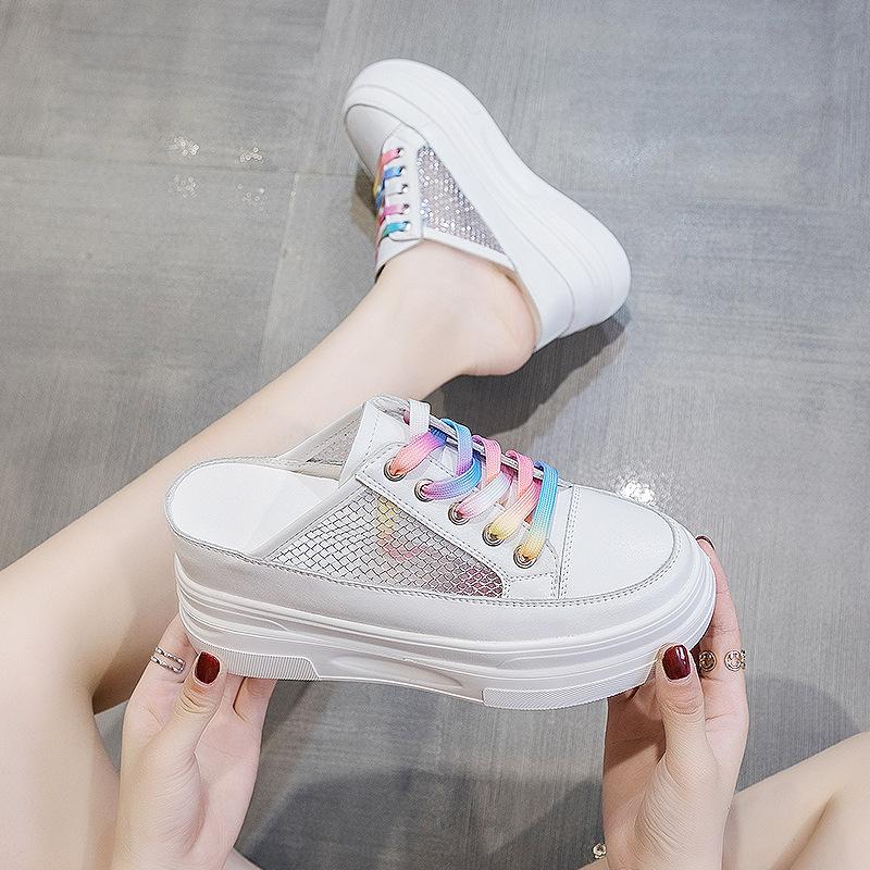 Baotou Half Slippers Women Wear Mesh, Breathable Thick-soled Sports and Leisure Shoes, Small White Shoes Women's Foam Soles Are Light and Comfortable