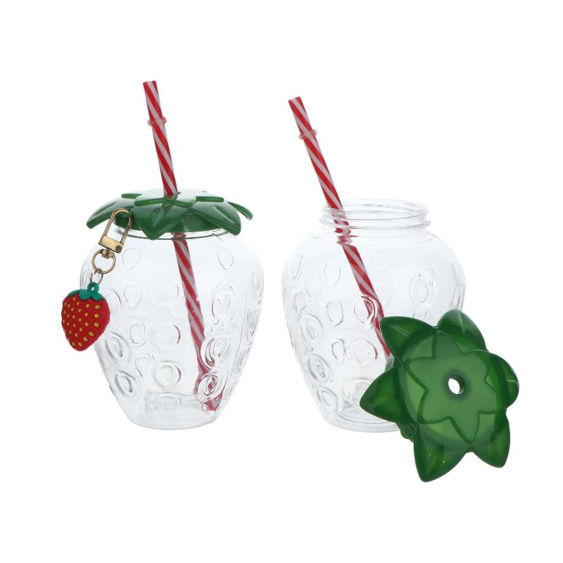 Portable Strawberry Shaped Water Bottle with Straw Cute Plastic Cup for Everyday Use