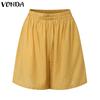 VONDA Two Pieces Women Crochet Hem Buttons Blouse Elastic Waist Shorts Outfits