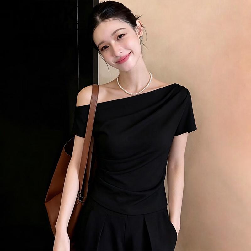 MARK FAIRWHALE Women s Asymmetric Shoulder Knit Top S чёрный