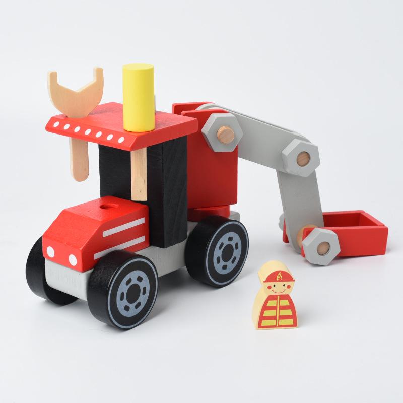Wooden Assembly Toy Cars: Bulldozer, Repair Car, Fire Truck - Perfect Birthday Gift for Boys and Girls.