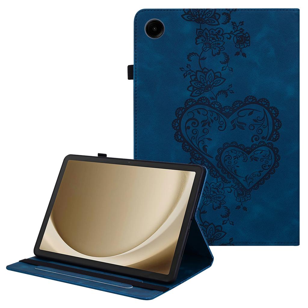 For Samsung Galaxy Tab A11+/A9+ Leather Case Heart Imprint Foldable Stand Card Slot Stylus Holder Tablet Cover