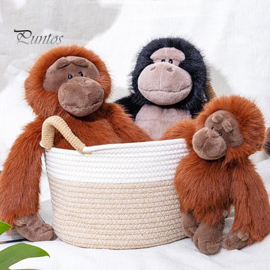 Langlebiges Kuscheltier Plüsch Gorilla Puppe, Realistisches Tier Spielzeug für Kinder, Weiches Flauschiges Orang-Utan Stofftier mit Dickem Langem Fell, Heimdeko Drei