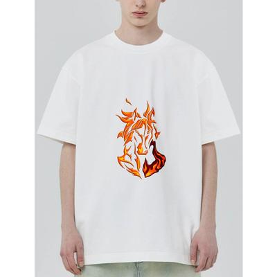 Schwarzes T-Shirt Mit Flammenpferd-Print Für Freizeitkleidung
