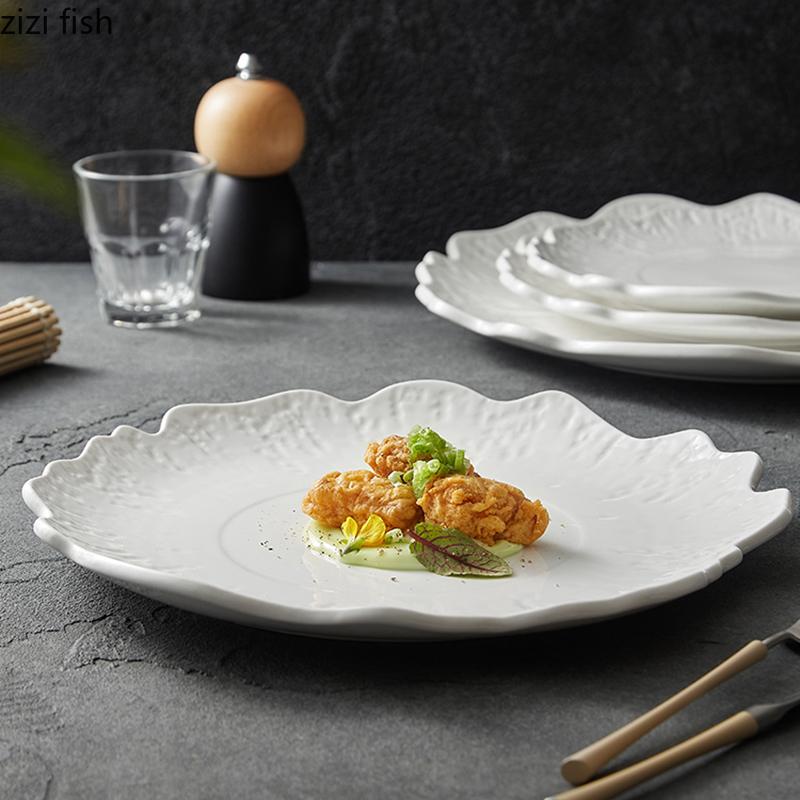 Stone Pattern Irregular Ceramic Dinner Plate Restaurant Salad Plate Dessert Snack Plate Pasta Plates Specialty Tableware