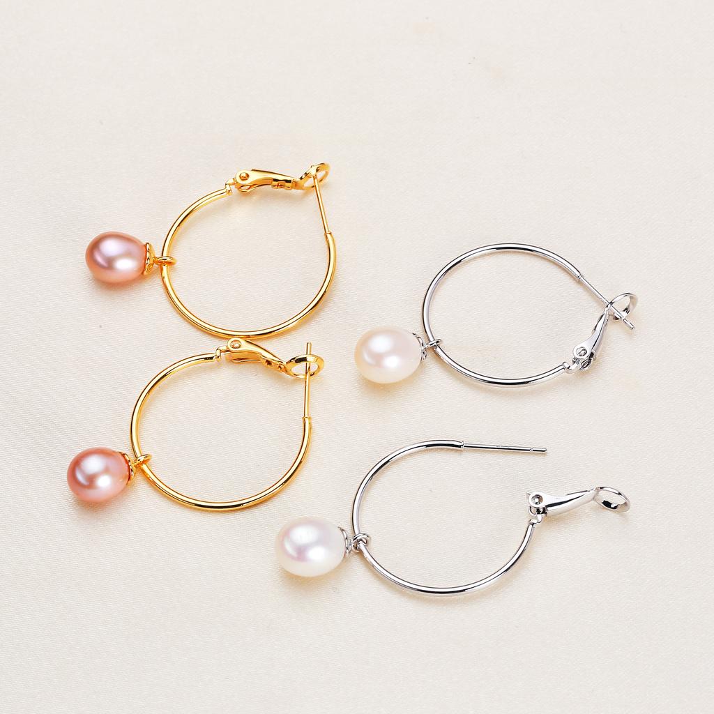 7-8mm Rice Shape Freshwater Pearl Earrings for Women Circle Shape Fashion Earrings Jewelry Gift 2026 New Arrivals