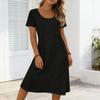 Women Casual Loose Fit Crew Neck Short Sleeve Midi Dress with Pockets Soft Fabric Comfortable Everyday Wear Suitable for Various Occasions