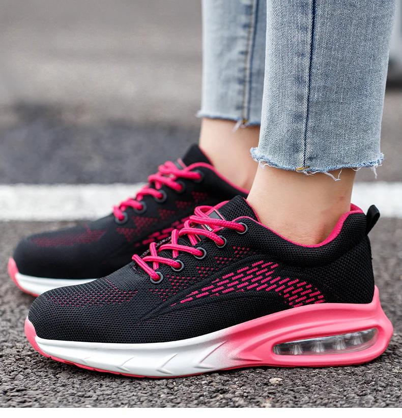 

Модная рабочая обувь с воздушной подушкой, женская, дышащая сетка, стальной подносок, легкая, нескользящая, спортивная защитная рабочая обувь 35 чёрный