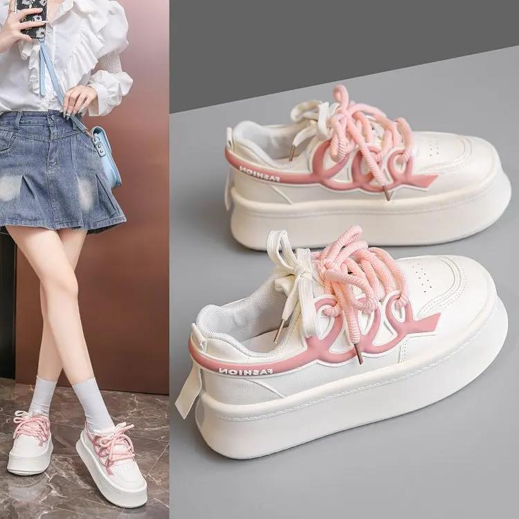 

Модные белые кроссовки женские туфли на платформе спортивная весна лето 2024 повседневные теннисные женские скейтбордные балетки корейские вулканизированные 35 розовый