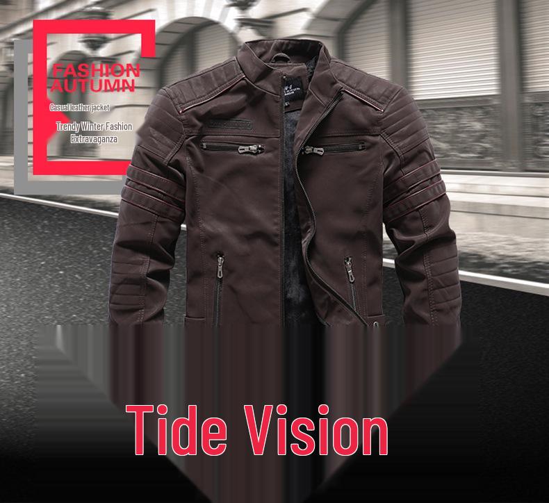 Men's Fleece-lined Suede-feel Embroidered Leather Jacket for Autumn/Winter Motorcycle Trend