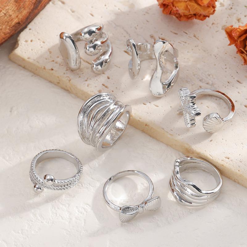 Hand jewelry ring geometric luxury sense bow starfish personality lava knuckle ring set for women