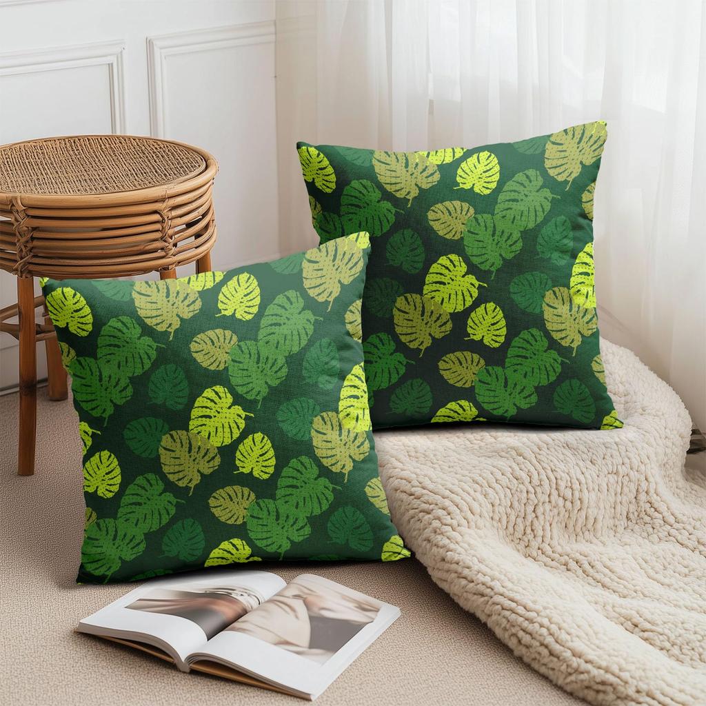 PAKAZA Cushion Covers, Tropical Monstera with Vibrant Leaf Floral Design, Botanical, Forest, Naturalist, Gardener, 45x45cm, Set of 2, Elegant,