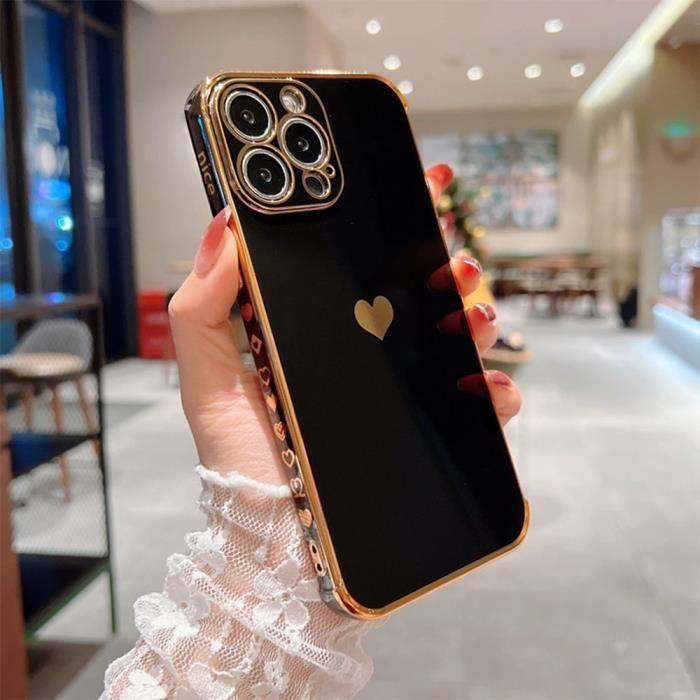 Coque de protection - Noname - iPhone 13 Pro - Noir - Motif coeur - Antichoc TPU