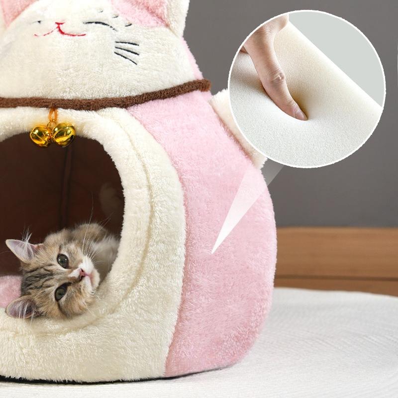 Cat Bed for Indoor Cats - Maneki Neko Cat Cave Bed,Super Soft Calming Pet Bed for Kitten&Puppy,Small Dog,Warm Plush,cat Hideaway