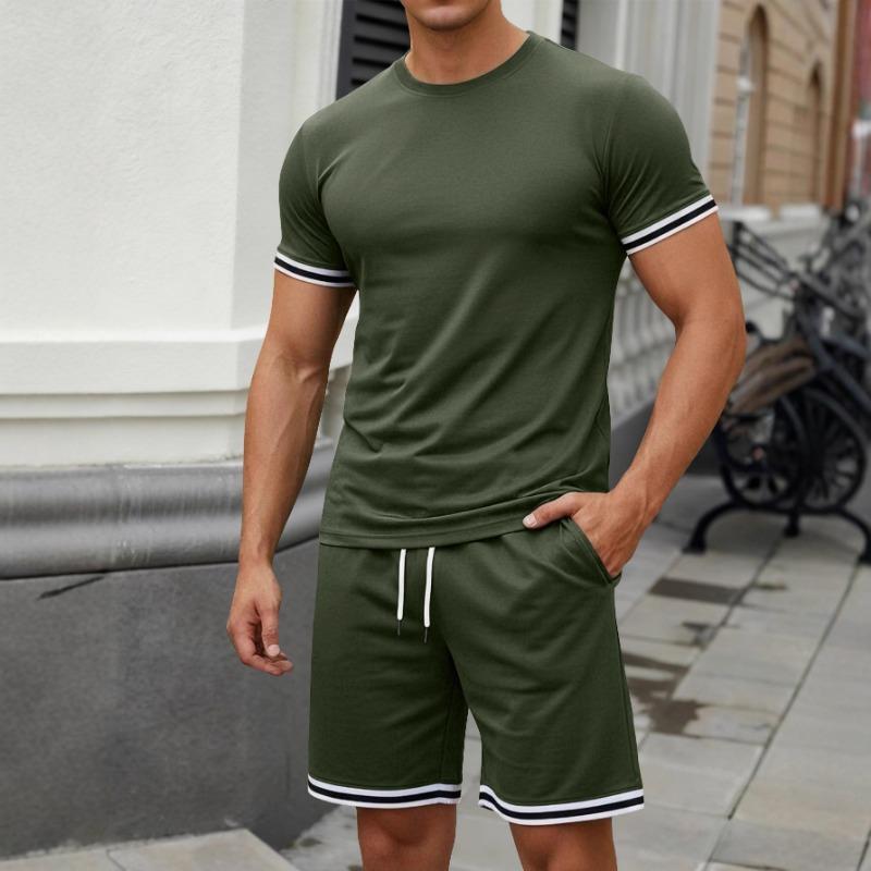 Summer Men's Fashion Loose Suit Short Sleeve Sports Casual Round Neck Two-piece Set Conjuntos Hombre