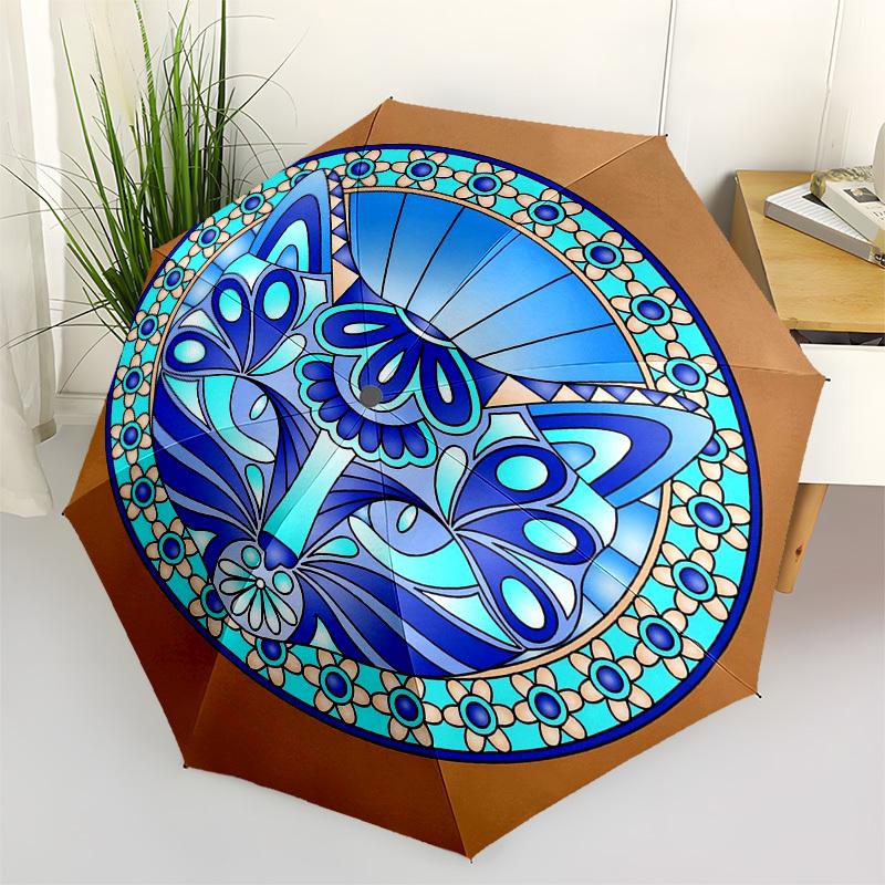 

1pc Stained Glass Fox Mandala Umbrella with Plastic Handle,Vibrant Cartoon Pattern,Multi-functional UmbrellaPT061