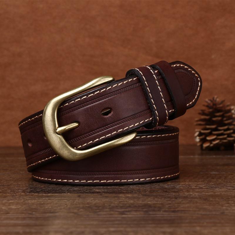 Belt Men's Genuine Leather First Layer Cowhide Copper Buckle Lazy New Trendy Versatile Men's Belt