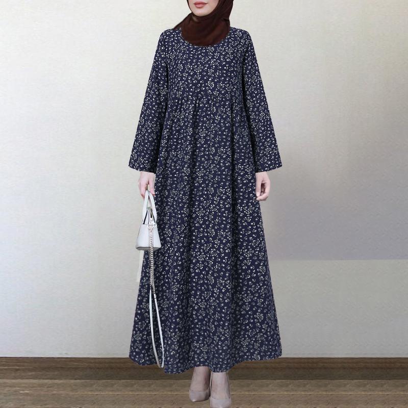 

ZANZEA Женское повседневное свободное длинное платье с длинным рукавом и круглым вырезом с принтом 4XL