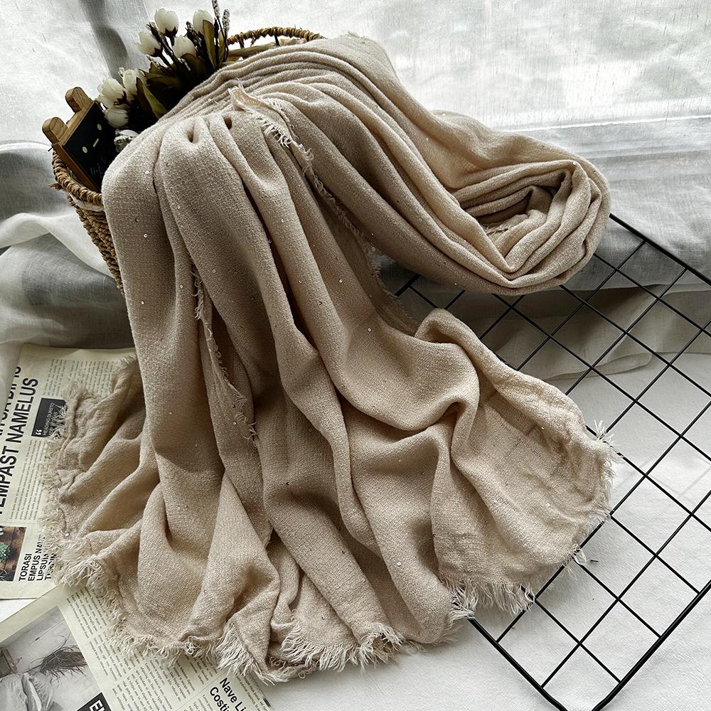 Source Retro dirty dyed sequined acrylic scarf women's four seasons are easy to match medium and long soft headscarf fringed shawl