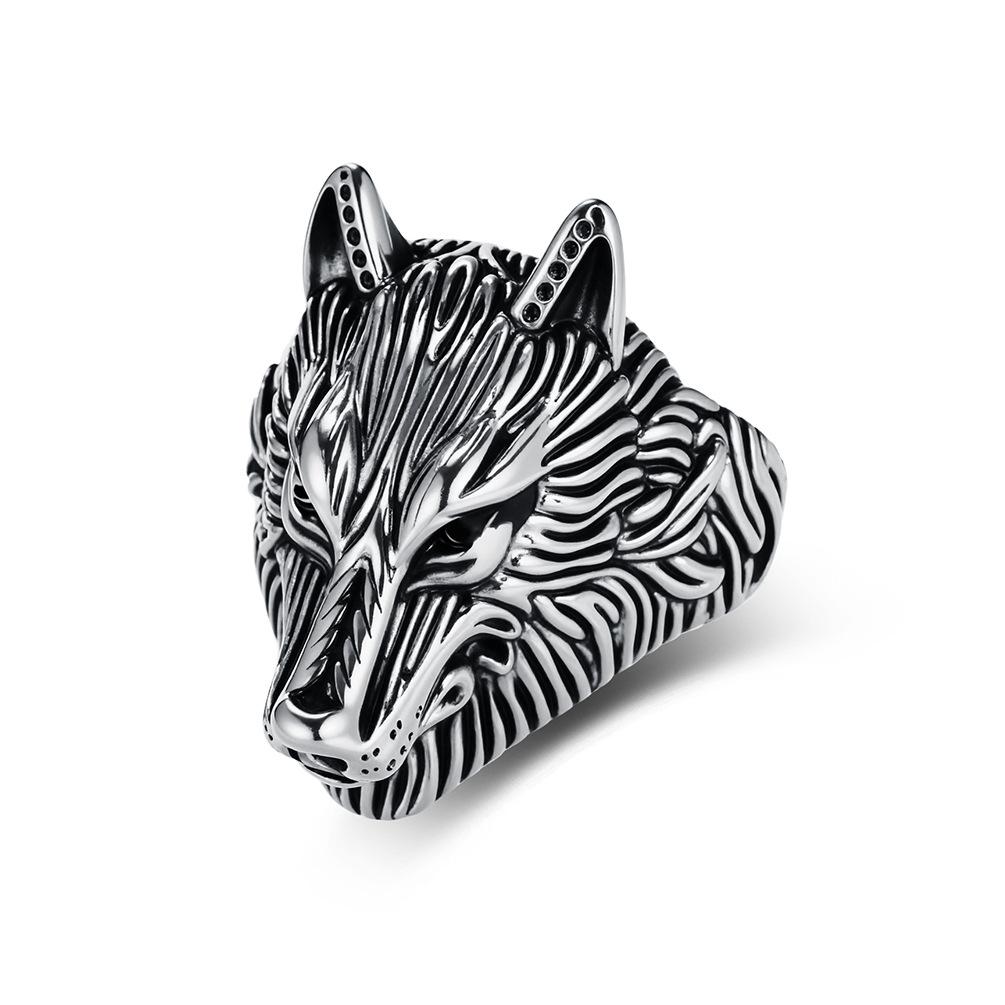 Qianfeng Jewelry Popular in Europe and America Retro Viking Wolf Head Titanium Steel Ring Male Niche Personality Wild Wolf Finger Ring Jewelry 8#