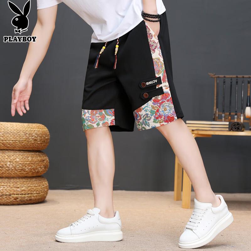 PLAYBOY Men s Chinese Style Embroidered Drawstring Shorts L
