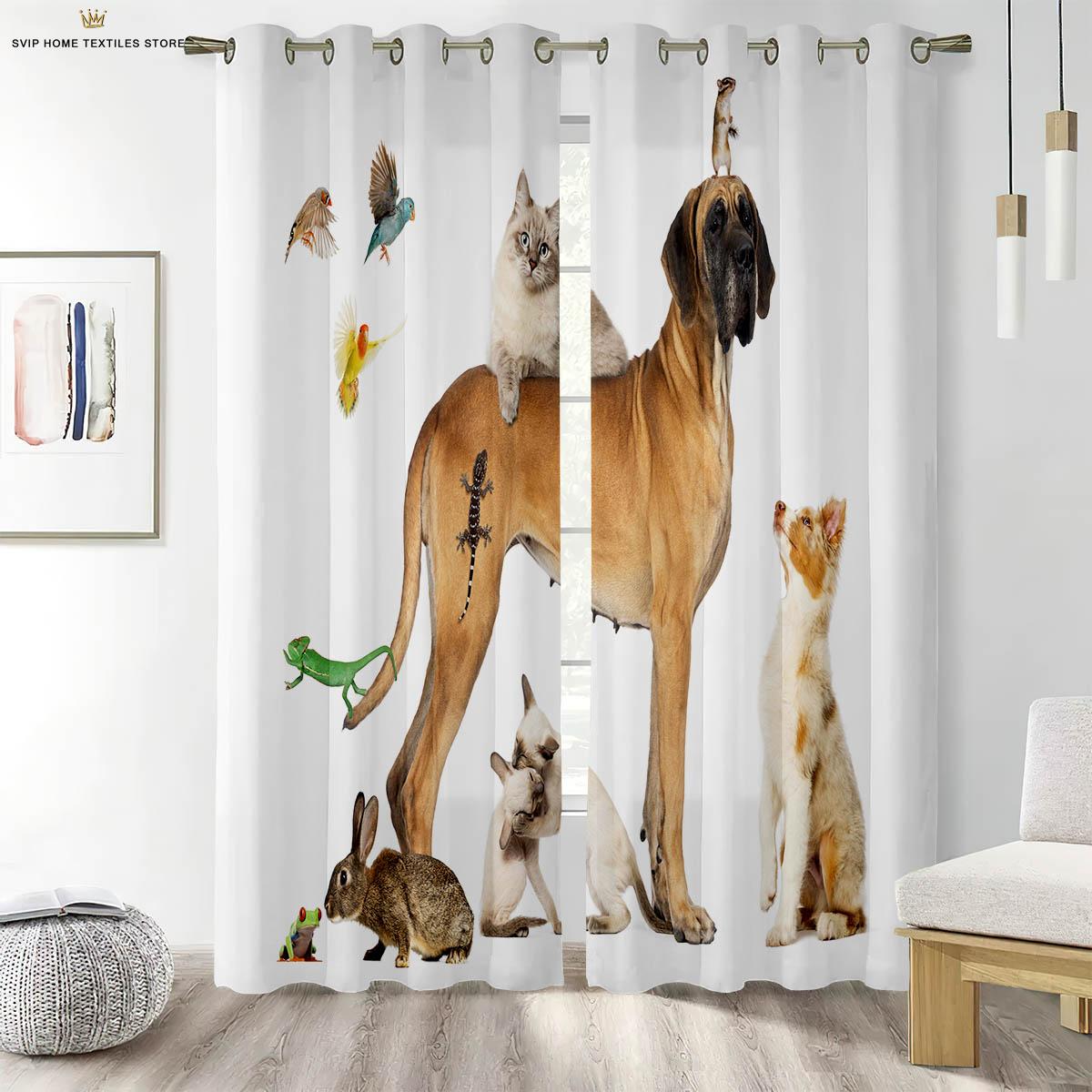 

Cartoon Style Animal Forest Pattern Printcurtains For Children Room Living Space Study Kitchen Area Ornamentalcurtains Simple To Wash And Maintain W50X130H(CM)X2PCS&Rod pocket