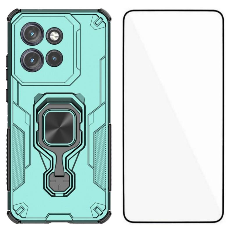 For Motorola Edge 50 Neo 5G Phone Case WANLONFENG PC TPU Back Cover Kickstand with Tempered Glass